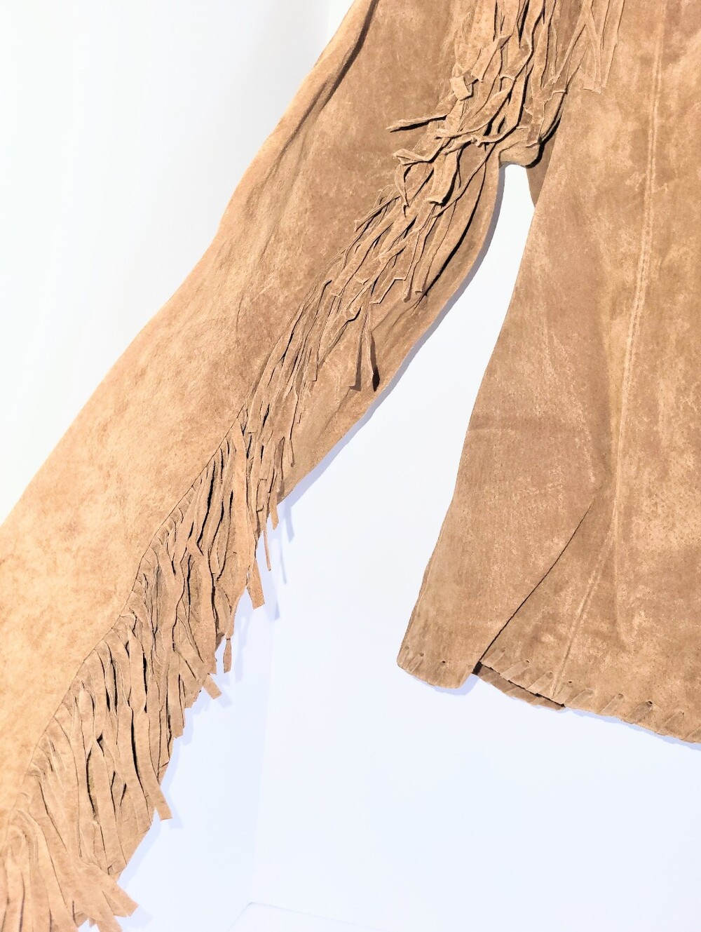 Chico's Brown Fringe Leather Jacket Genuine Suede Fitted Jacket Size 2 - Picture 5 of 16